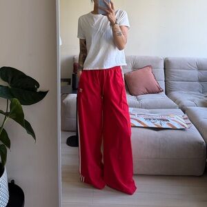 Adidas Red wide leg Track Pants
